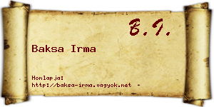 Baksa Irma névjegykártya